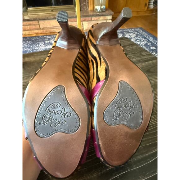 Vintage Naughty Monkey Purple Animal Print Heels with Mini Buckle Sz. 9.5 - Picture 2 of 7